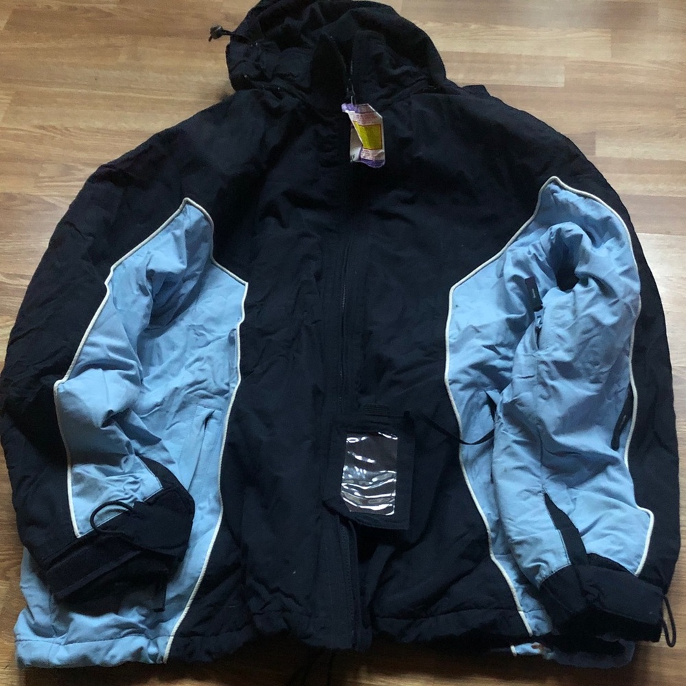 Zipzone Powder Room Snowboarding Black and Light Blue Hooded Jacket